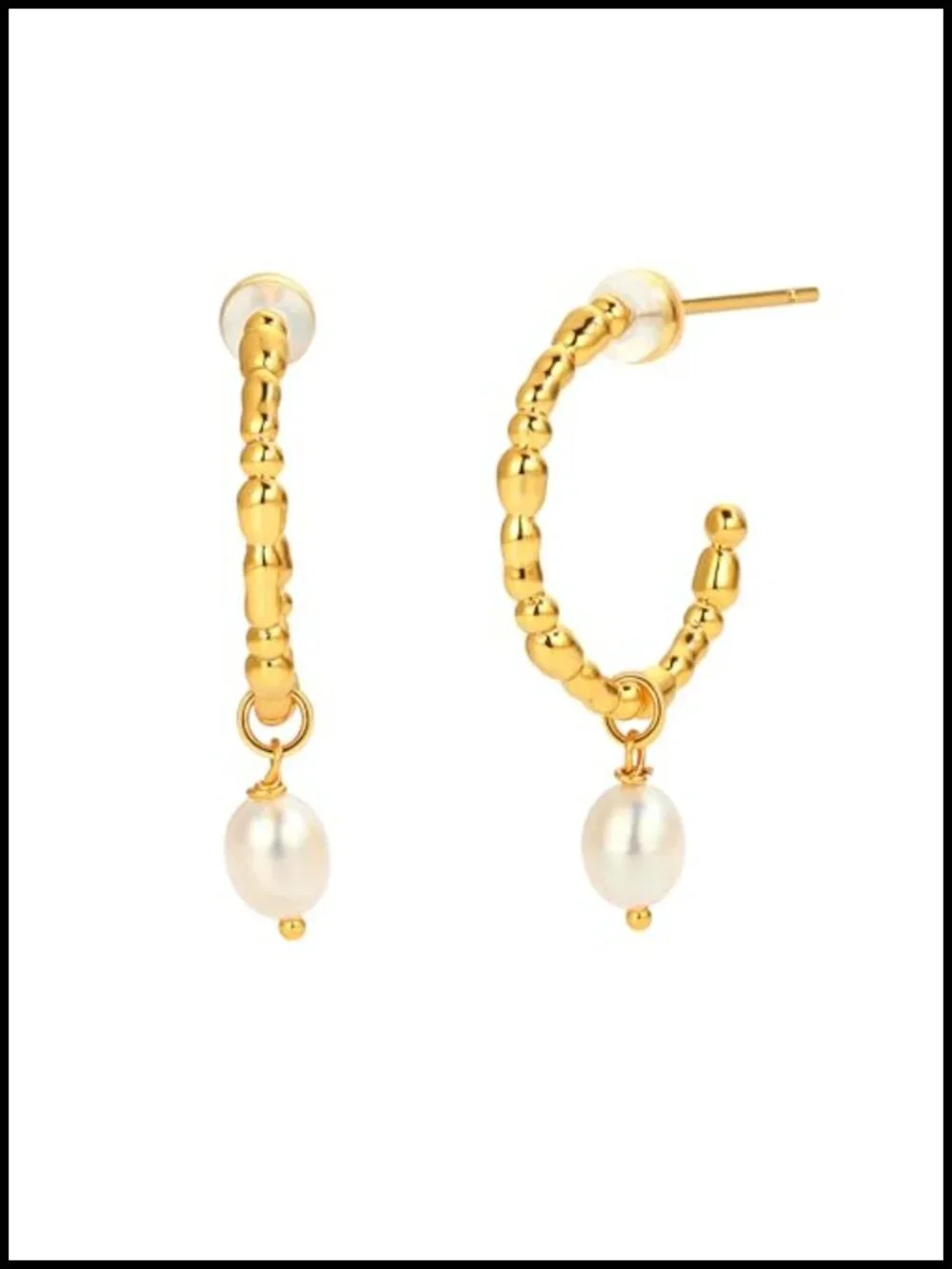 18K Gold Plated Pearl Drop Huggie Hoop Earrings for Women, 925 Sterling Silver